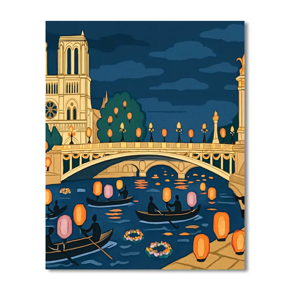 Paris-Illuminated Seine Lantern Regatta Paint by numbers kits