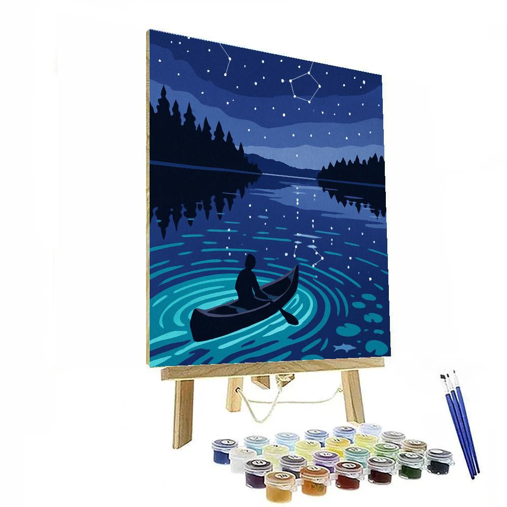 Starlit Canoe Crossing On The Lake paint by number