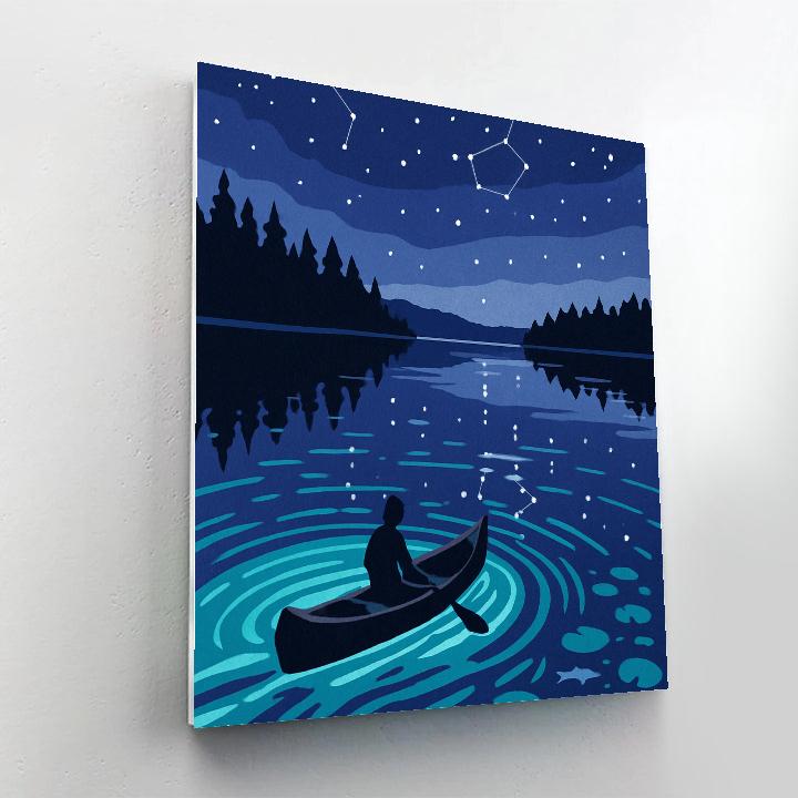 Starlit Canoe Crossing On The Lake paint by number