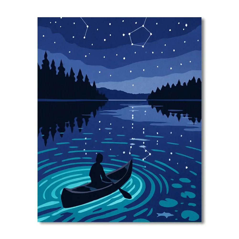 Starlit Canoe Crossing On The Lake paint by number