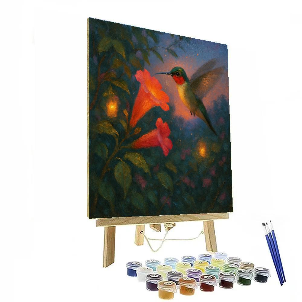 Hummingbird Lantern Garden At Dusk painting number kit