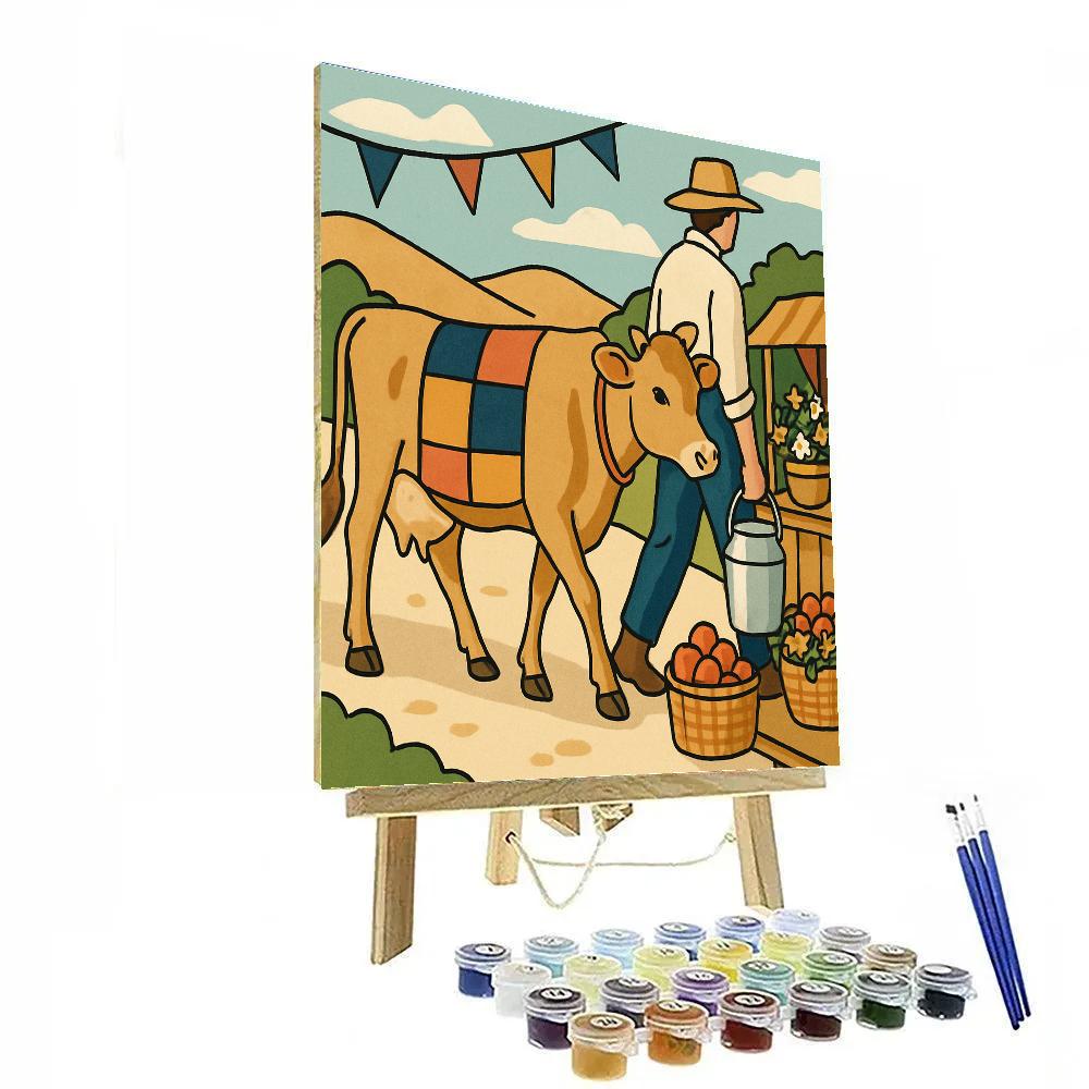 Market Day With Cow In Patchwork Harness Painting by numbers kit