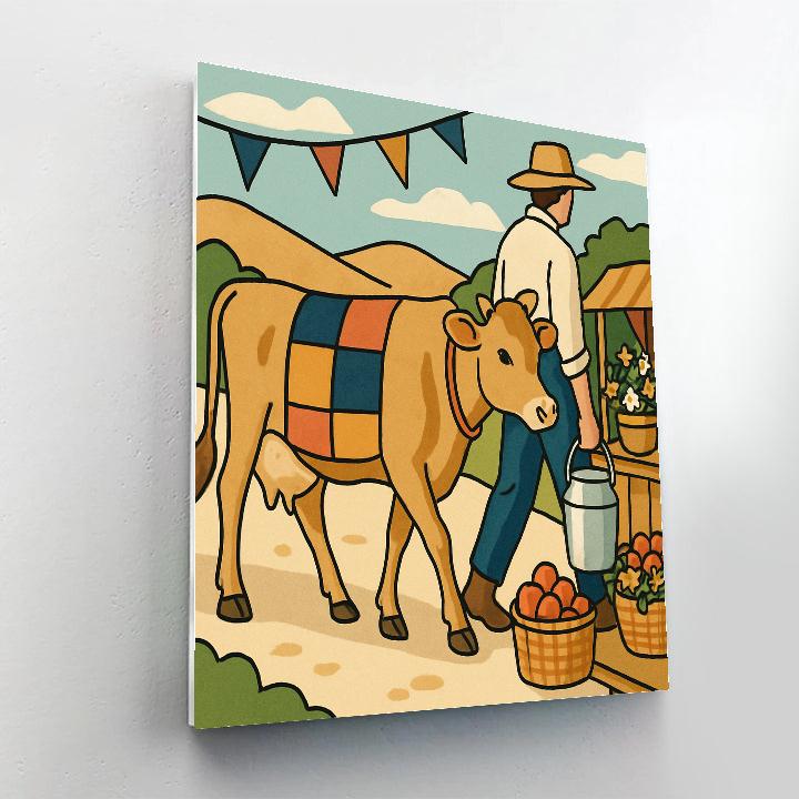 Market Day With Cow In Patchwork Harness Painting by numbers kit