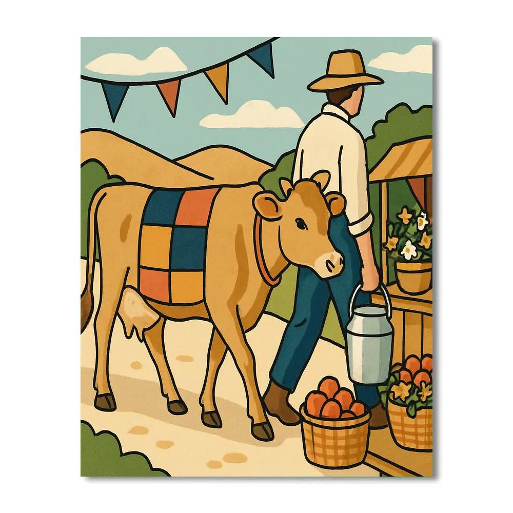 Market Day With Cow In Patchwork Harness Painting by numbers kit