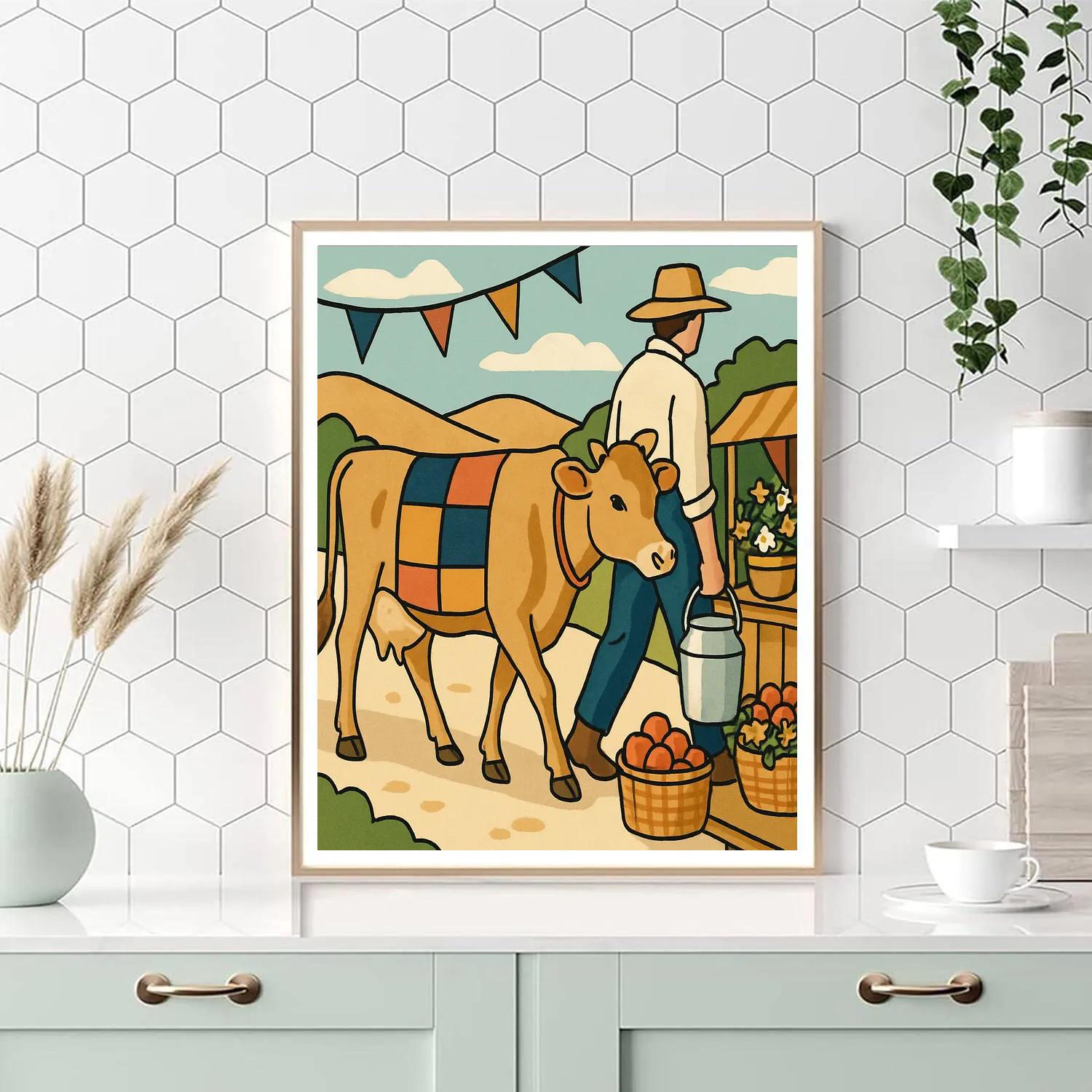 Market Day With Cow In Patchwork Harness Painting by numbers kit