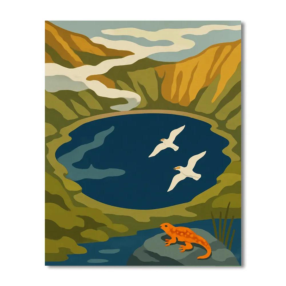 Mist Ringed Crater Lake Vista paint by color