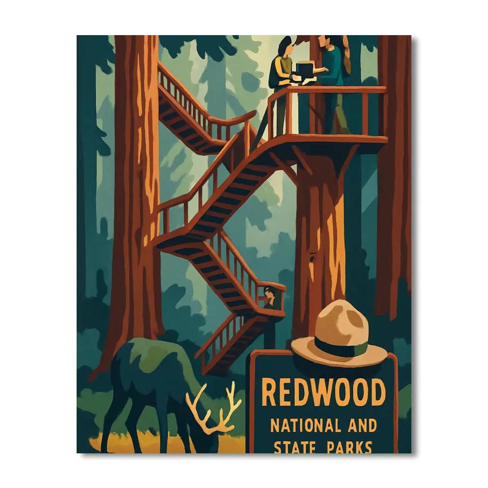USA Redwood Skywalk Postcard paint by number