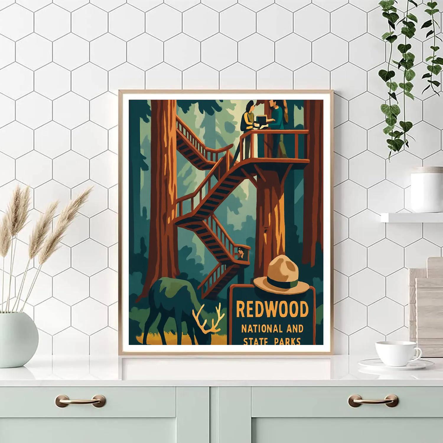 USA Redwood Skywalk Postcard paint by number