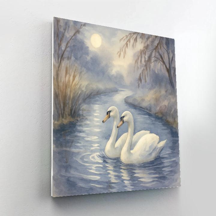 Moonlit Swans On A Misty Canal Bend painting number kit