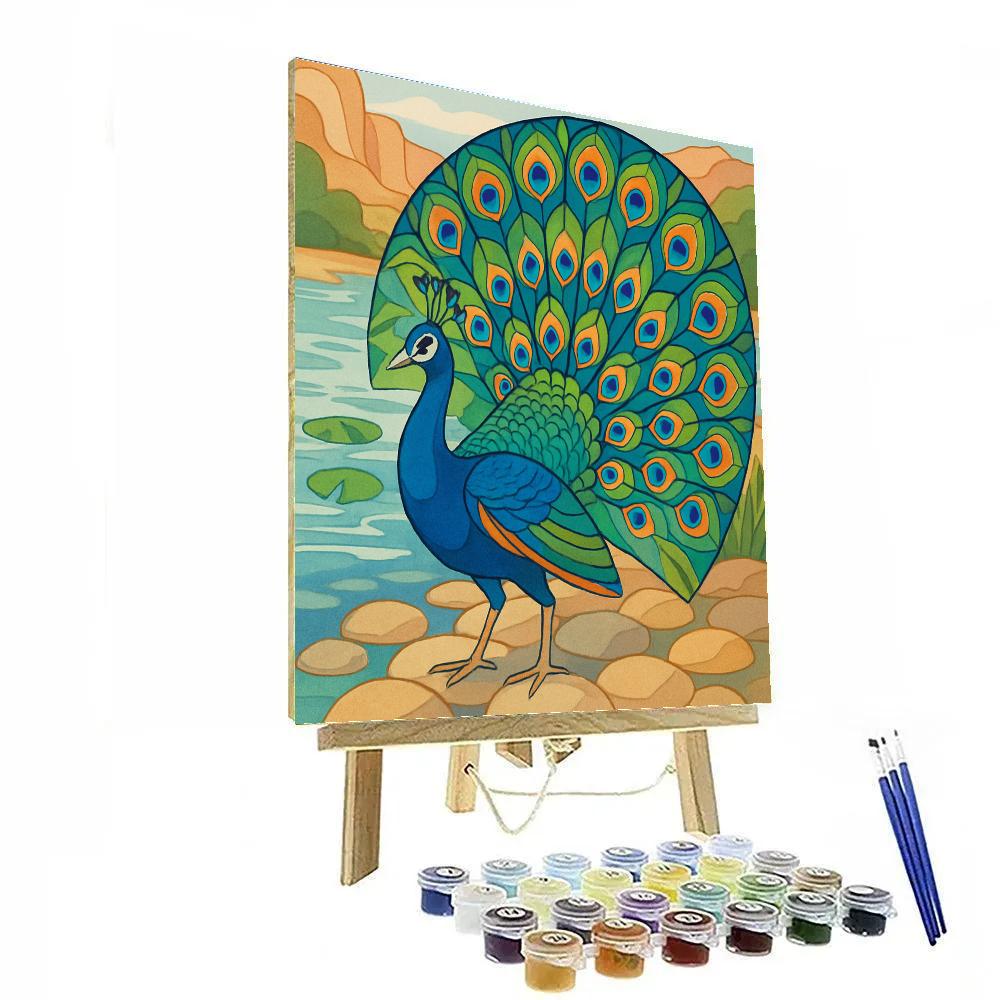River Mosaic With Peacock Courtship Number painting