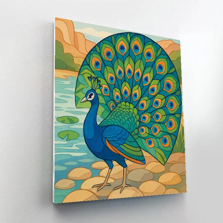 River Mosaic With Peacock Courtship Number painting