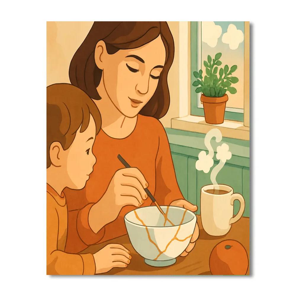 Kintsugi Breakfast With Mother In Bloom paint by color
