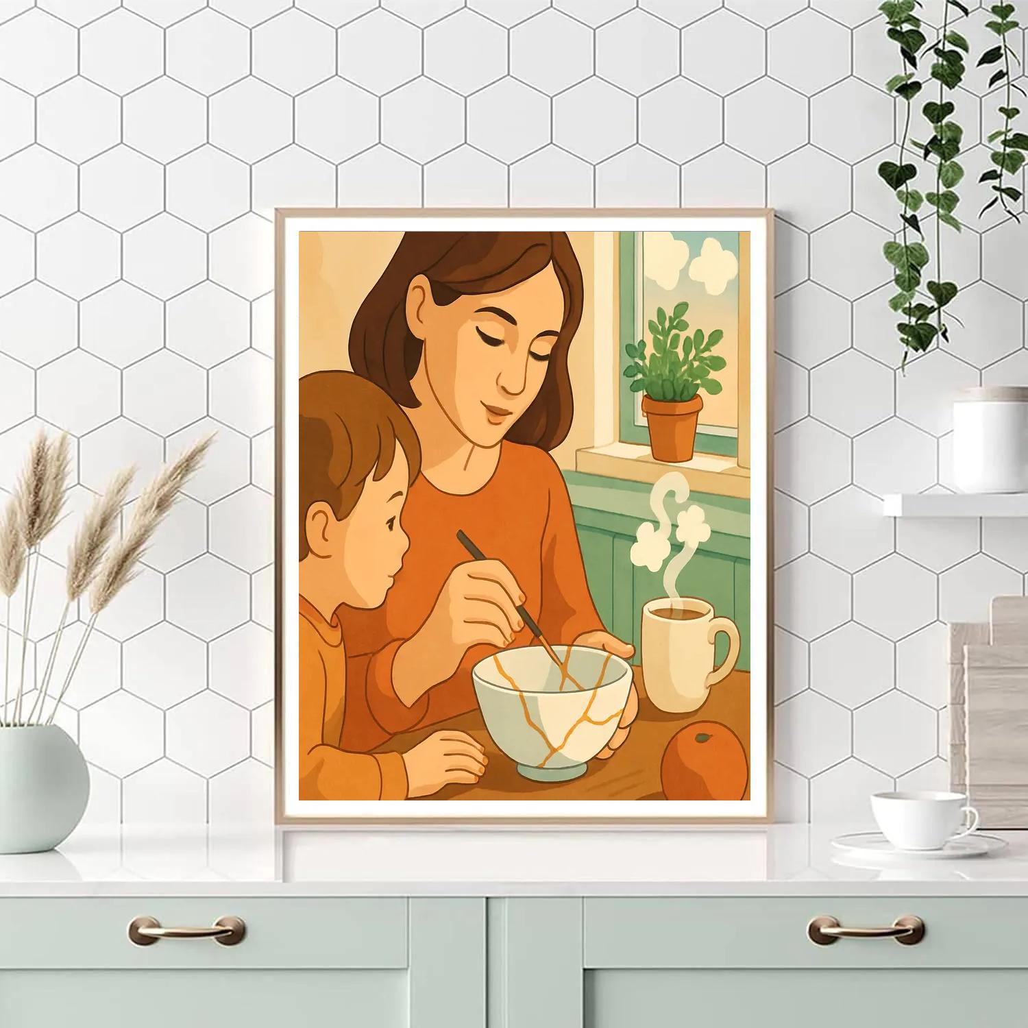 Kintsugi Breakfast With Mother In Bloom paint by color