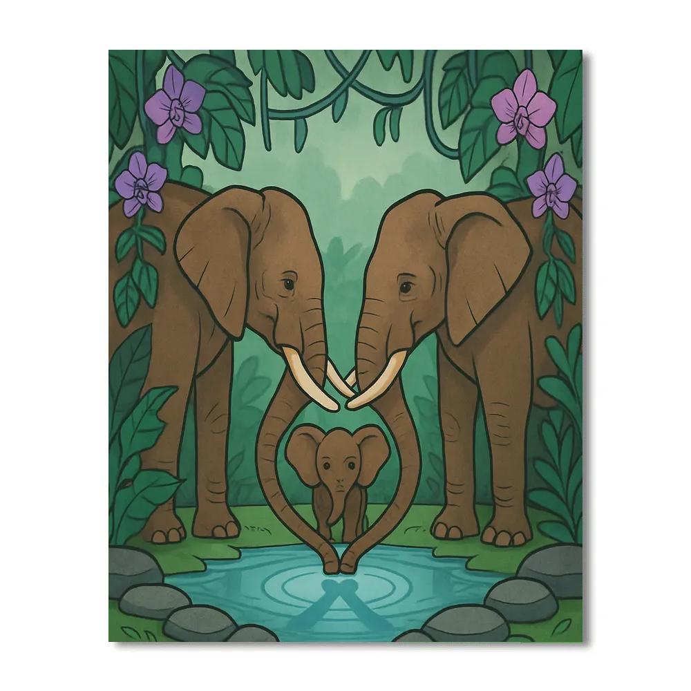 Mirror Pool With Elephant Guardians paint by number