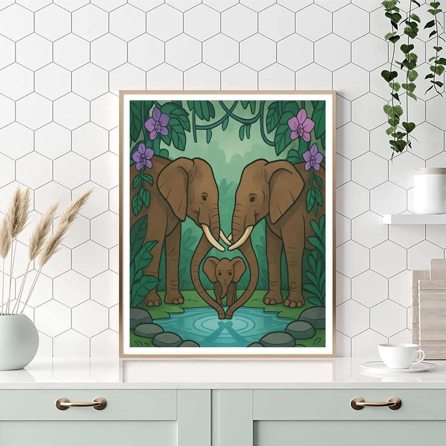 Mirror Pool With Elephant Guardians paint by number