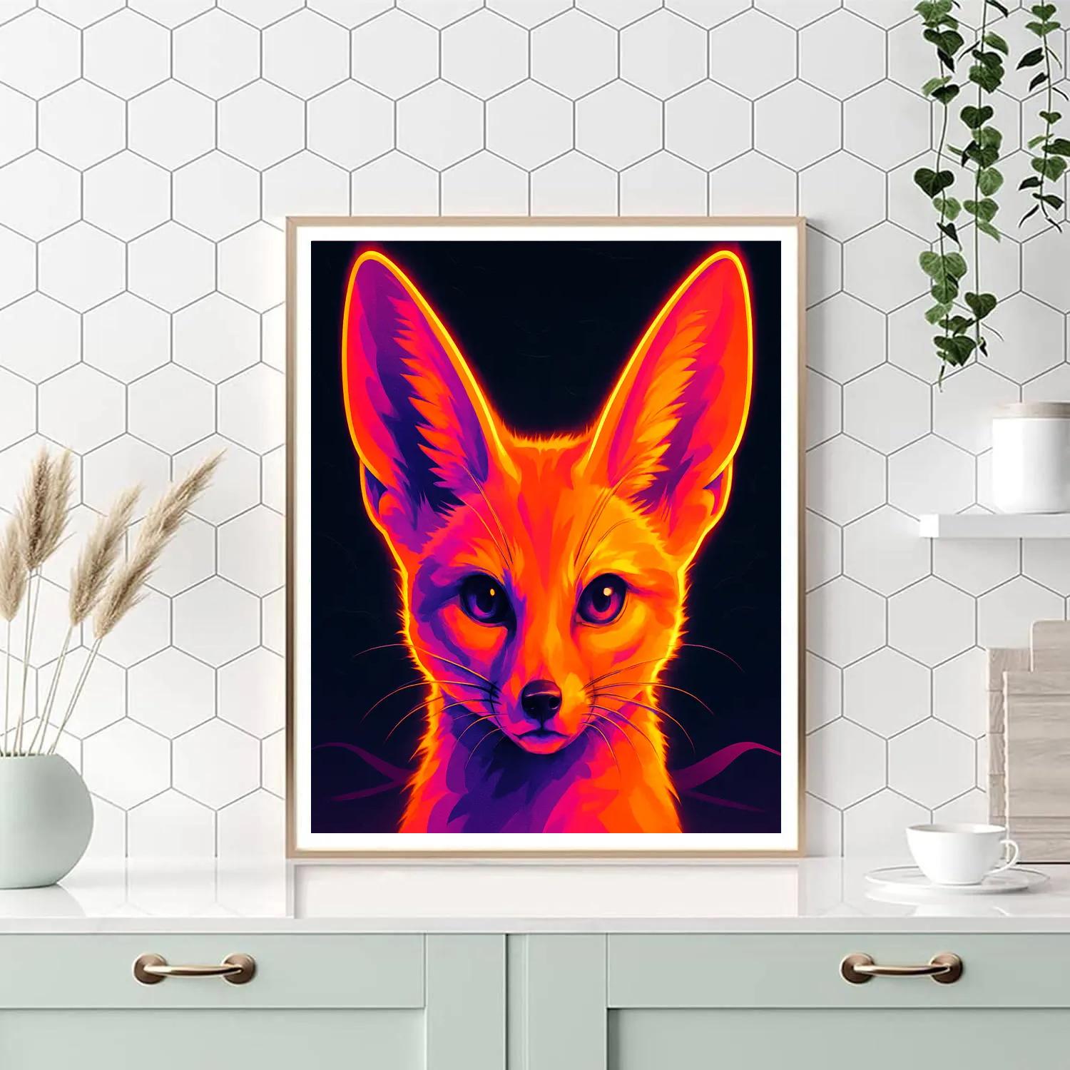Neon Mirage Fennec Fox paint by number