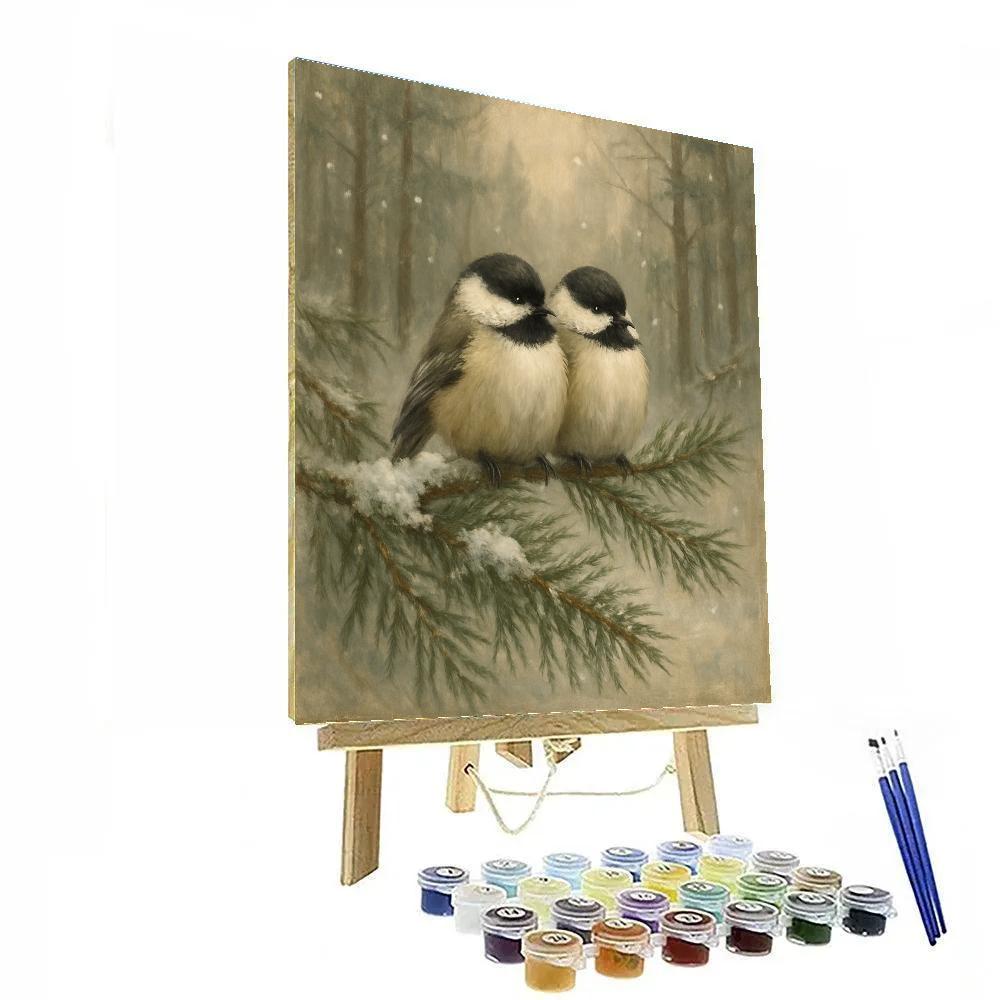 Snowy Chickadees Under A Wool Gray Sky Painting by numbers kit