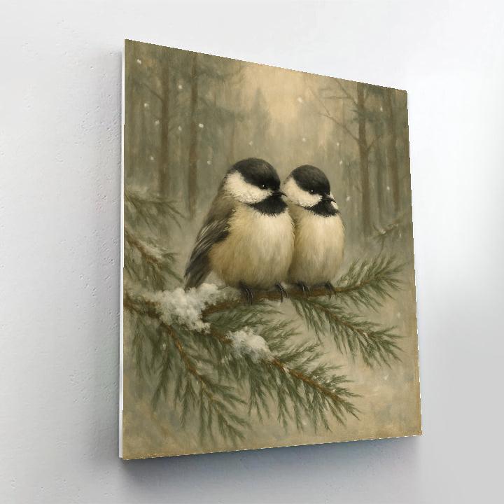 Snowy Chickadees Under A Wool Gray Sky Painting by numbers kit