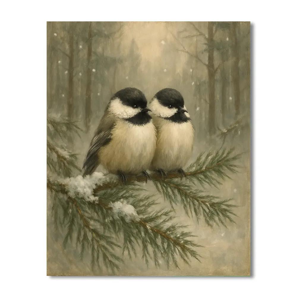 Snowy Chickadees Under A Wool Gray Sky Painting by numbers kit