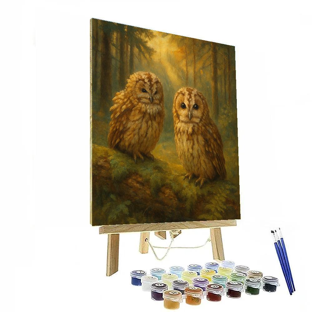 Owls In The Lantern Pine Clearing Painting by numbers kit