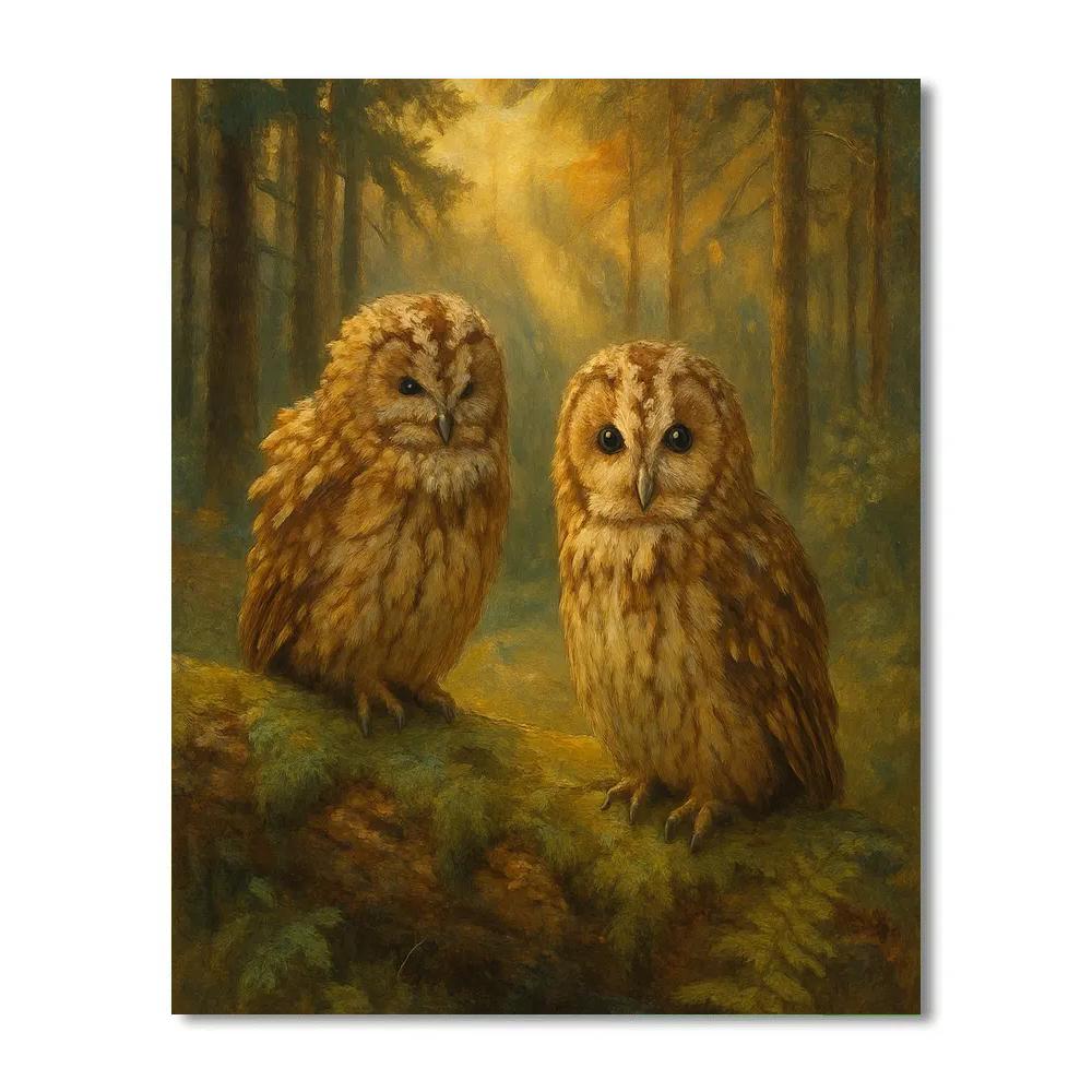 Owls In The Lantern Pine Clearing Painting by numbers kit