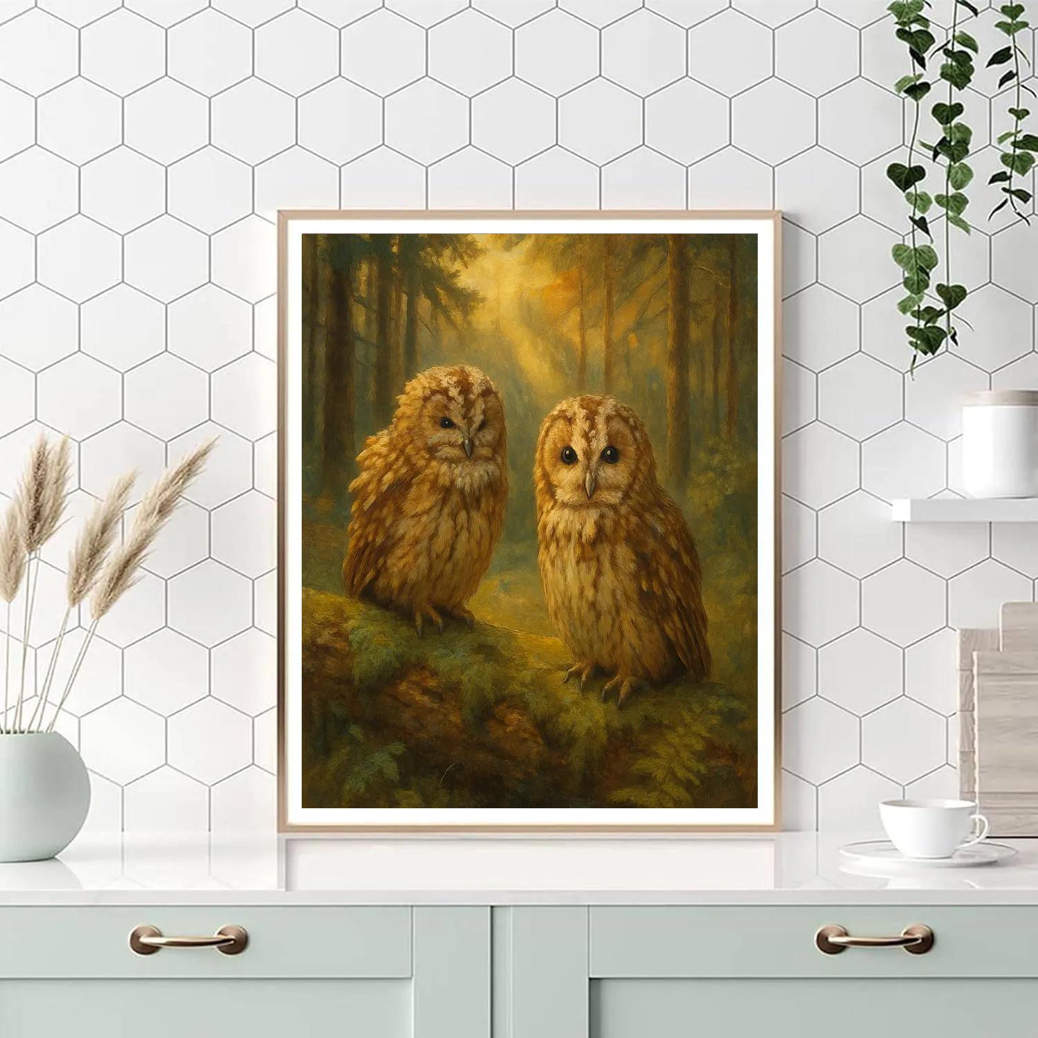 Owls In The Lantern Pine Clearing Painting by numbers kit