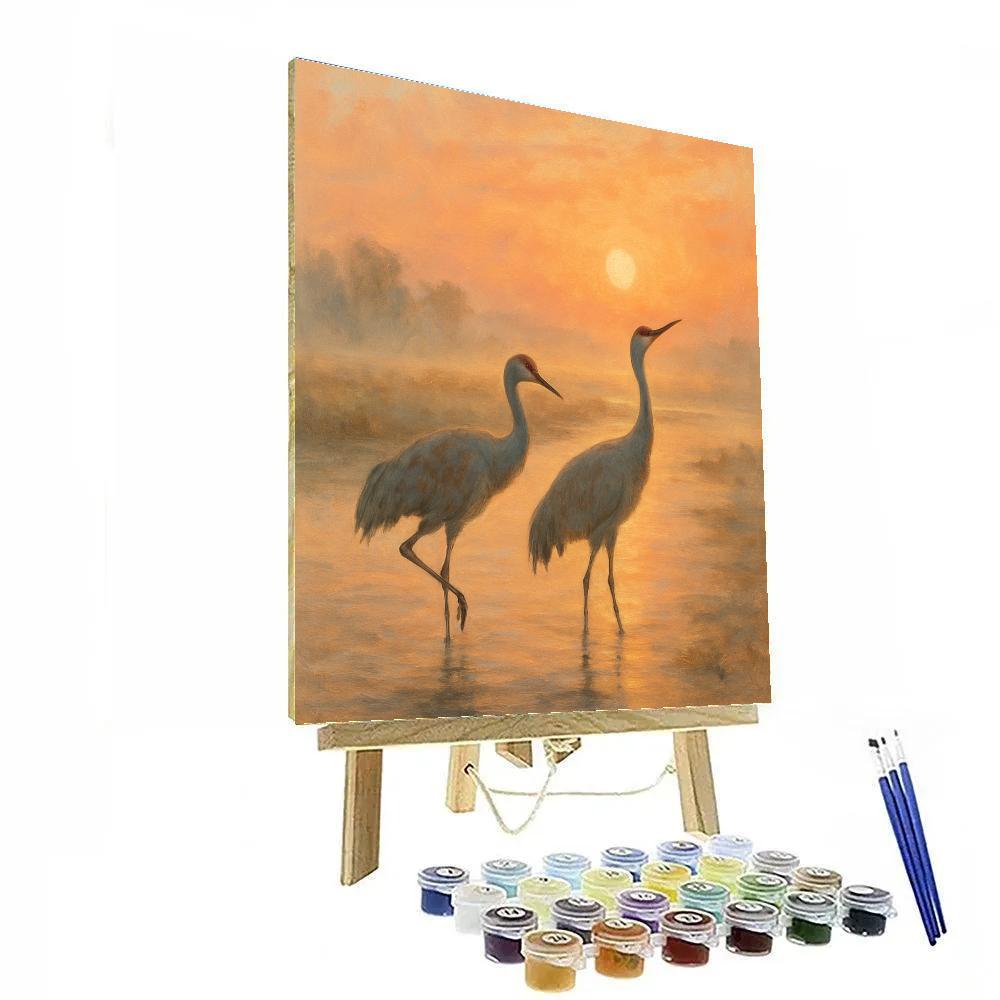Cranes At Sunrise Over The River Flats DIY paint by numbers