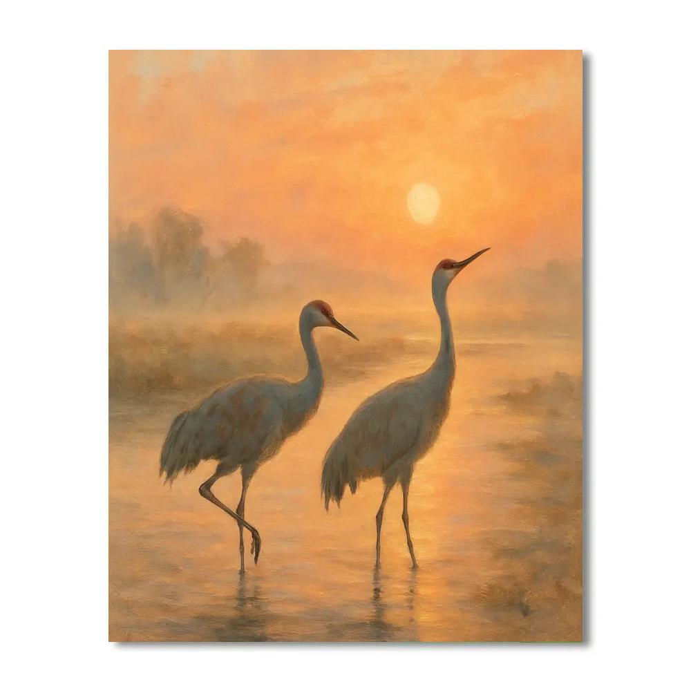 Cranes At Sunrise Over The River Flats DIY paint by numbers
