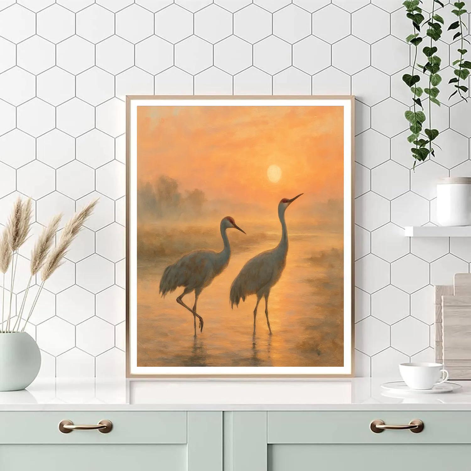 Cranes At Sunrise Over The River Flats DIY paint by numbers