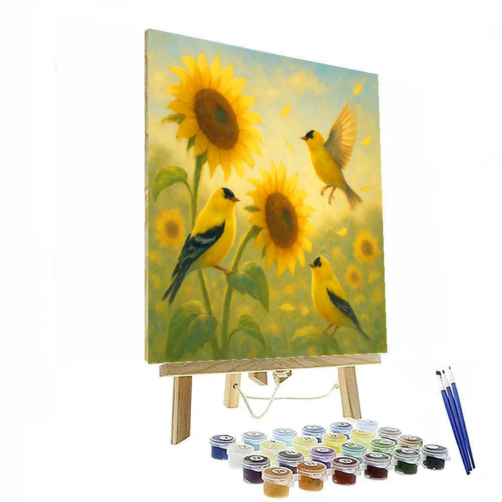 Goldfinches In The Sunflower Meadow Breeze Numbered painting kits