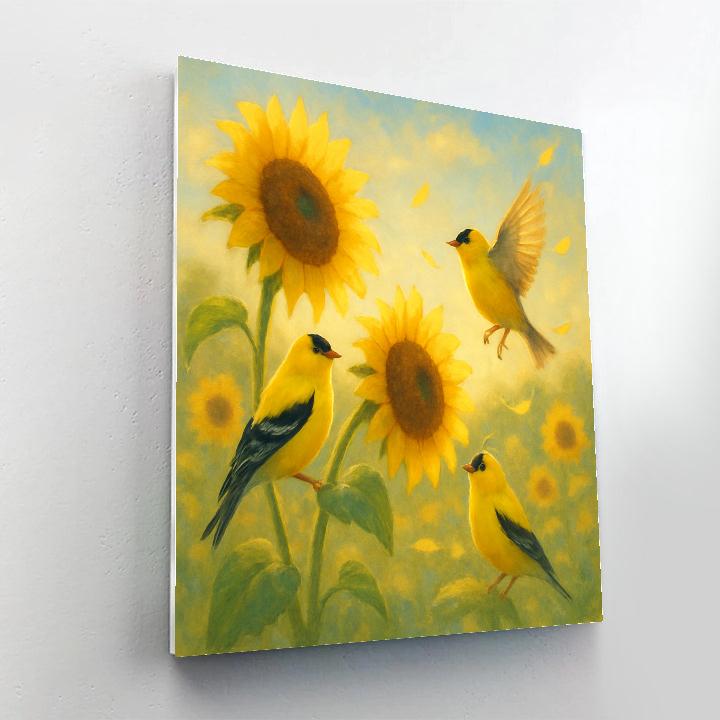 Goldfinches In The Sunflower Meadow Breeze Numbered painting kits