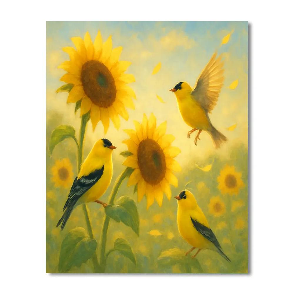 Goldfinches In The Sunflower Meadow Breeze Numbered painting kits