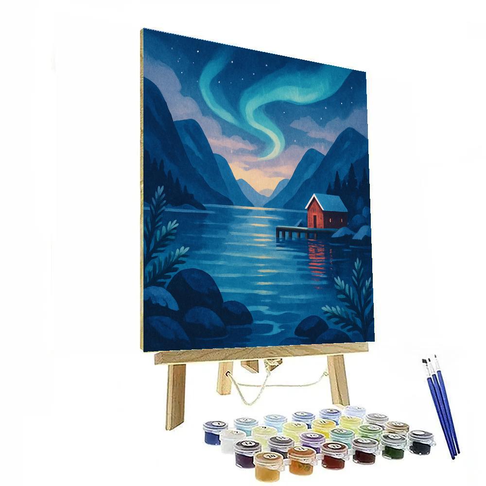 Aurora Over The Quiet Fjord Number painting