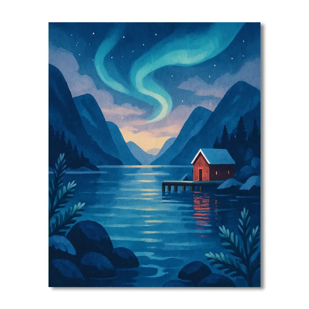 Aurora Over The Quiet Fjord Number painting