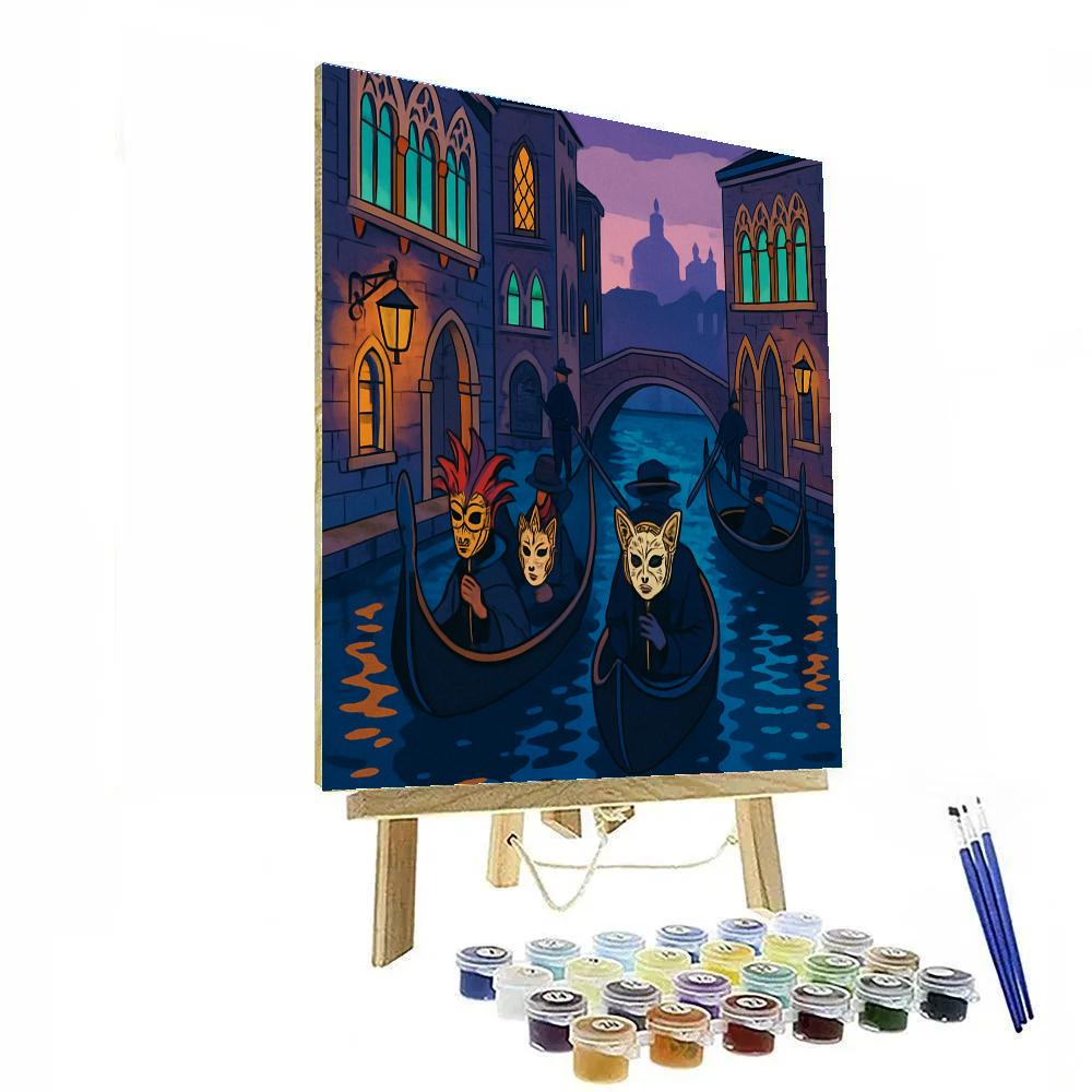 Carnival Masks Of Venice At The Moonlit Canal Number painting