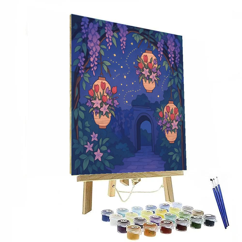 Suspended Lanterns In Flowers Twilight Garden Number painting