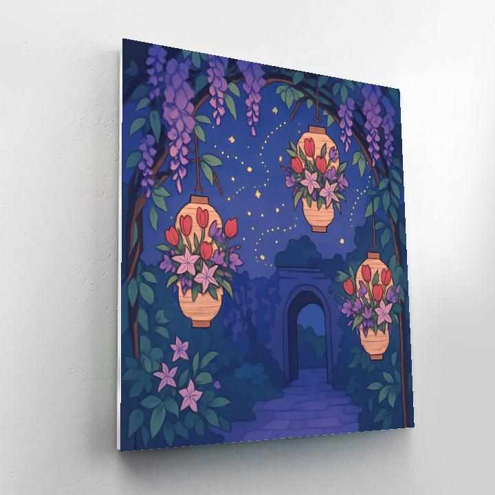 Suspended Lanterns In Flowers Twilight Garden Number painting