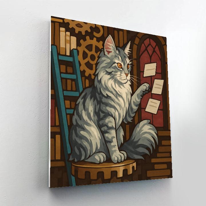 Clockwork Library With Cat Curator Painting by numbers kit