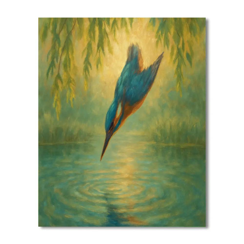 Kingfisher Ripple Over Willow Pool paint by color