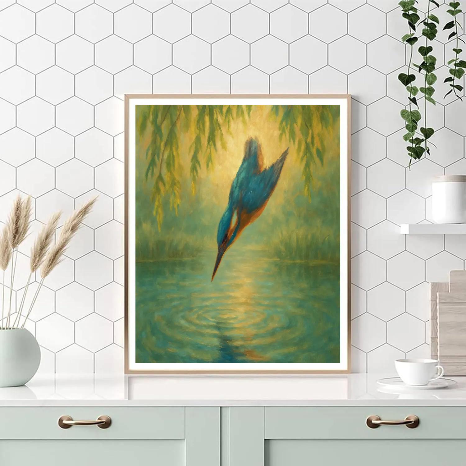 Kingfisher Ripple Over Willow Pool paint by color