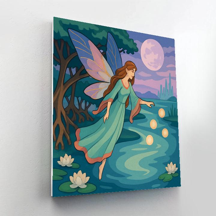 Moonlit Lagoon With Fairy Lanterns Painting by numbers kit