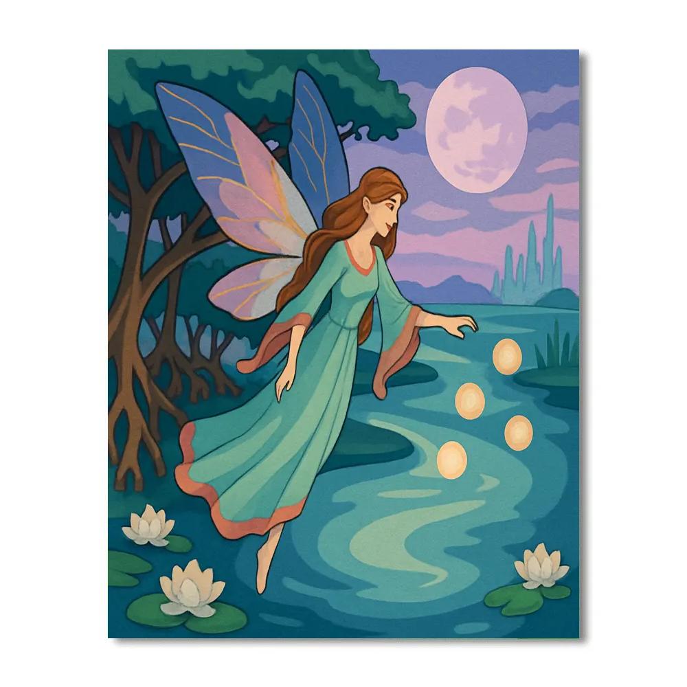 Moonlit Lagoon With Fairy Lanterns Painting by numbers kit
