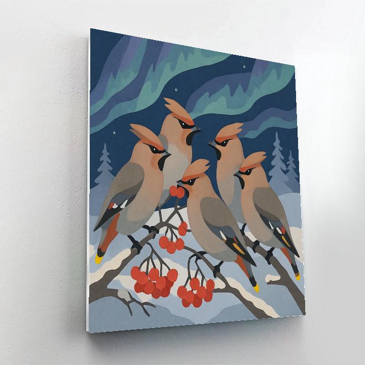 Aurora Crowned Waxwings Birds Paint by numbers art