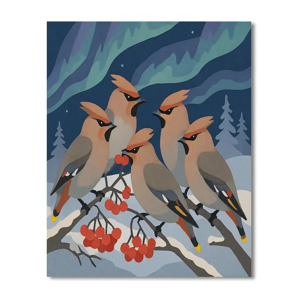 Aurora Crowned Waxwings Birds Paint by numbers art
