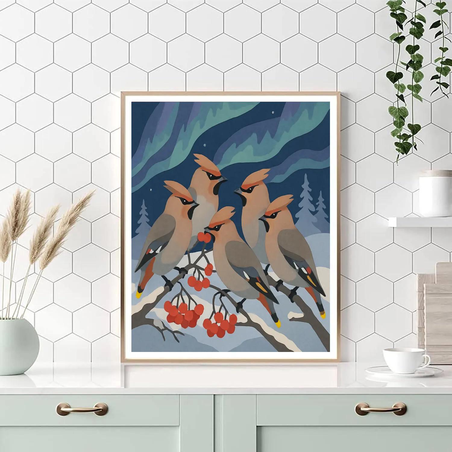 Aurora Crowned Waxwings Birds Paint by numbers art