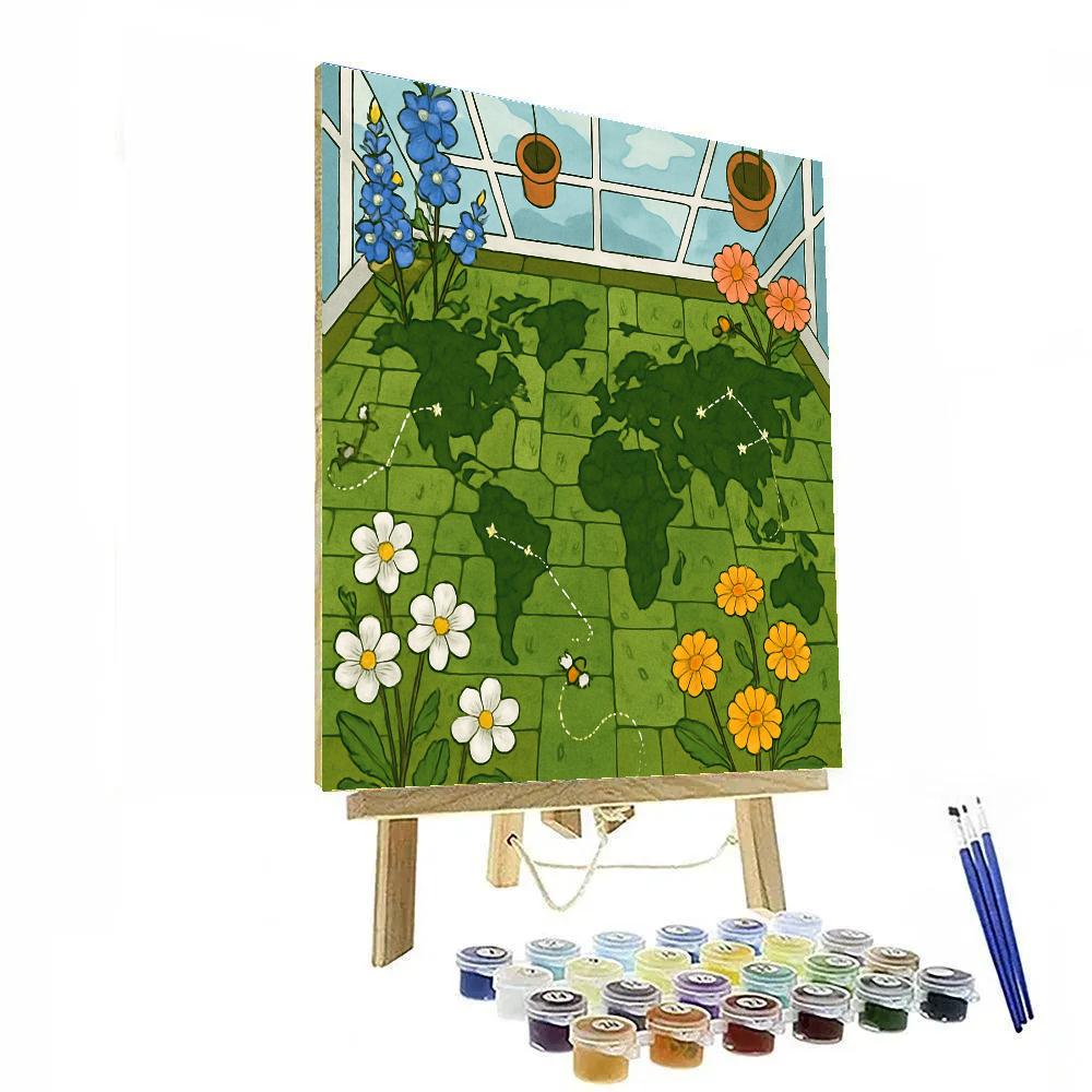 Sunlit Greenhouse Map With Floral Constellations paint by number