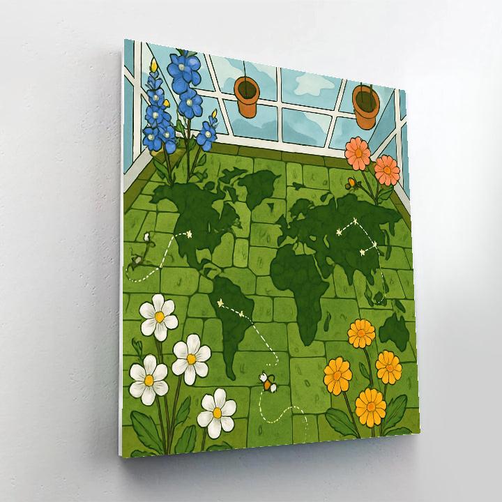 Sunlit Greenhouse Map With Floral Constellations paint by number