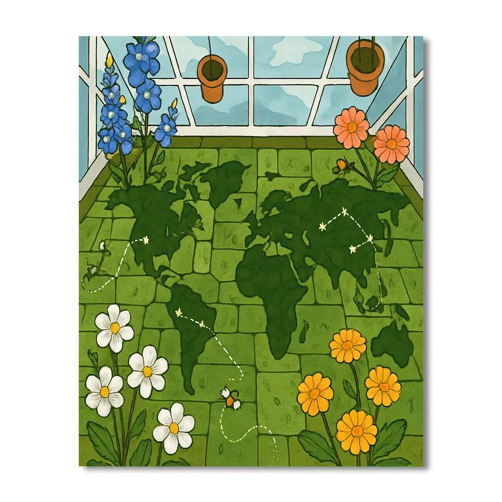Sunlit Greenhouse Map With Floral Constellations paint by number