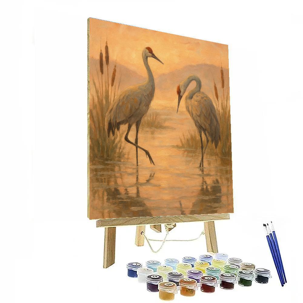 Cranes At Apricot Dawn Marsh Numbered painting kits