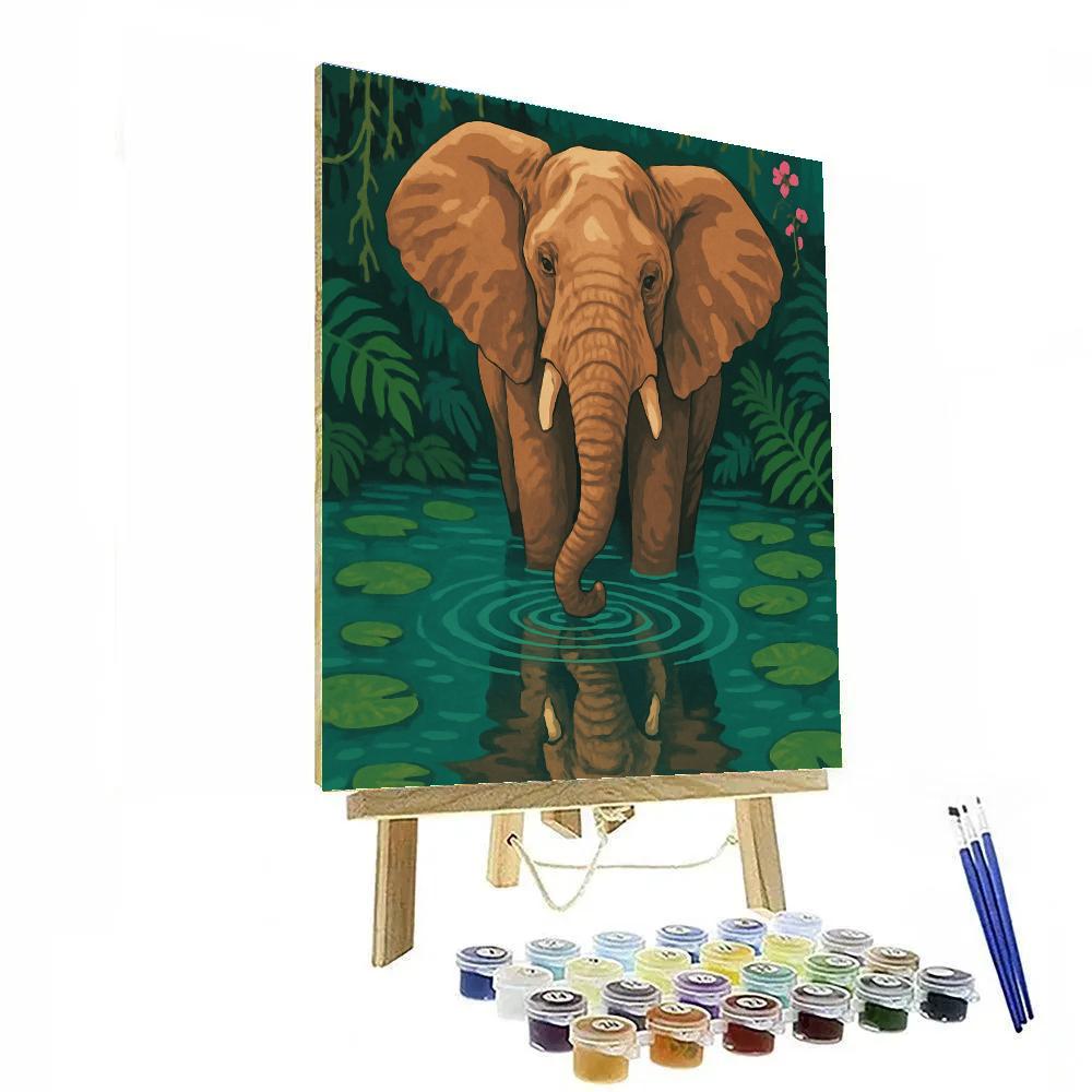 Monsoon Mirror Elephant Lagoon Number painting